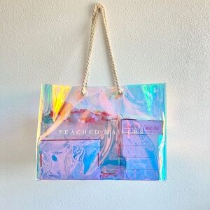 Iridescent Holographic Clear Tote Bag Large Beach Pool Shopping Bag Rope Handles